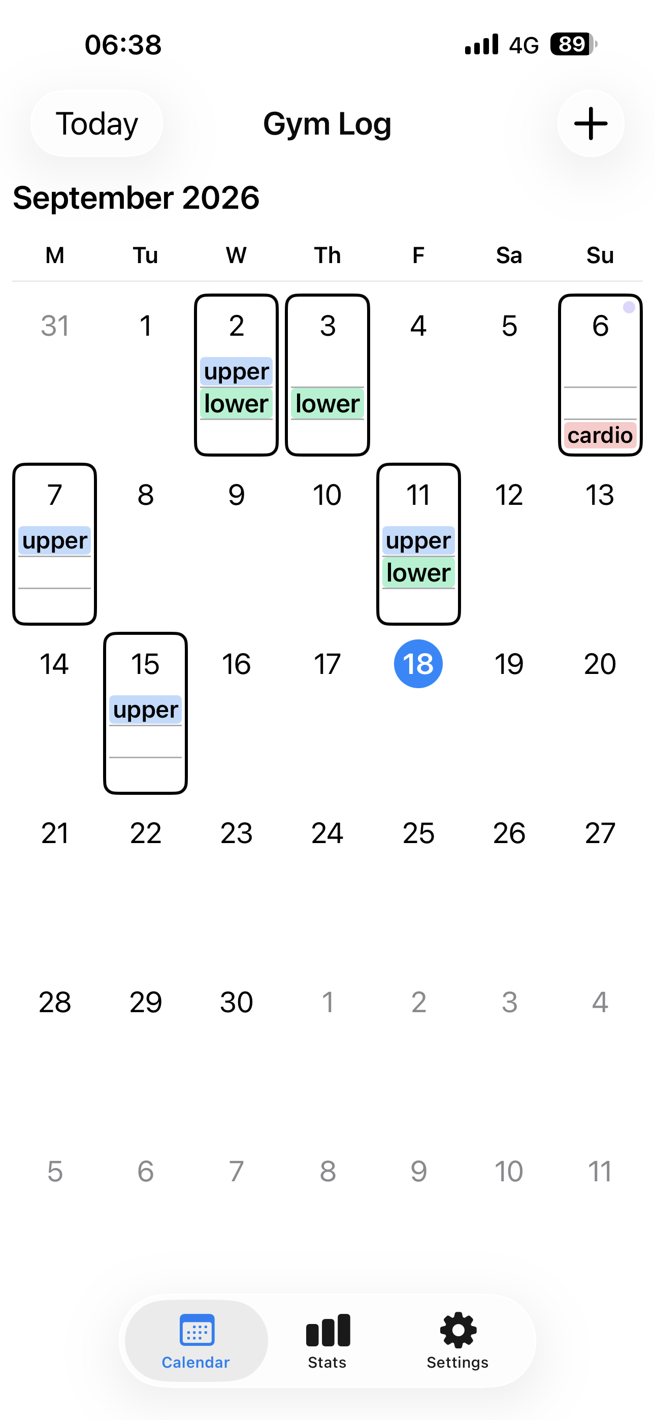 Gym Log calendar